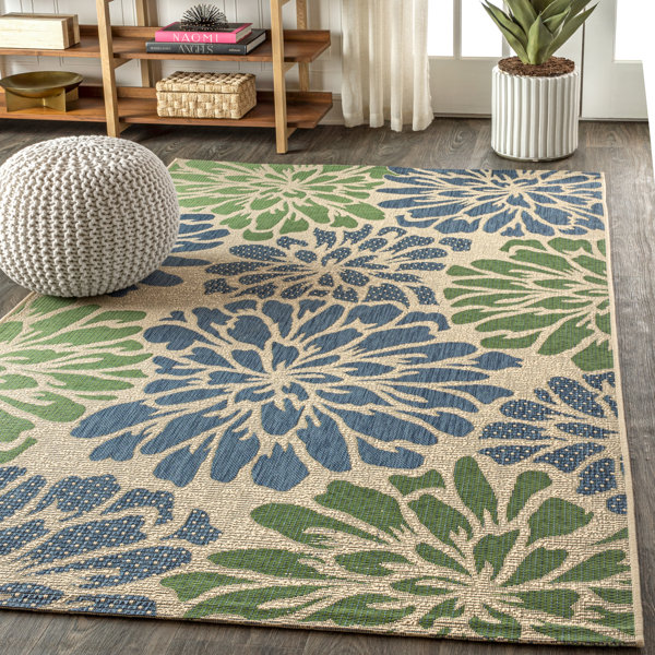 Winston Porter Hagy Floral Navy Indoor / Outdoor Area Rug & Reviews